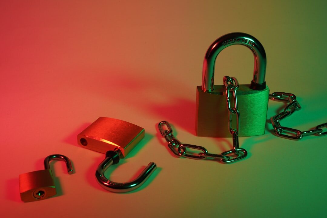 Cybersecurity concept with locked padlock on digital background